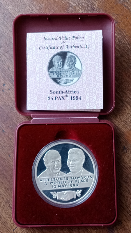 1994 Mandela/de Klerk PAX proof silver medal in case incl.coa