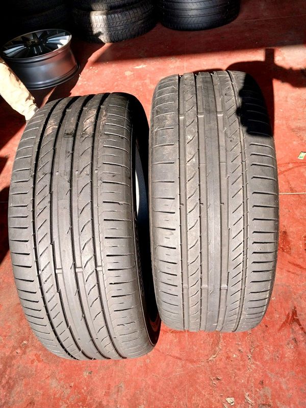 Two 245 45 19 Continental tyres with good treads available for sale