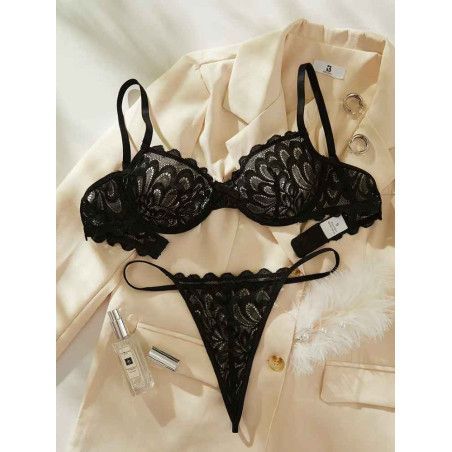 Scallop Trim Lace Lingerie Set