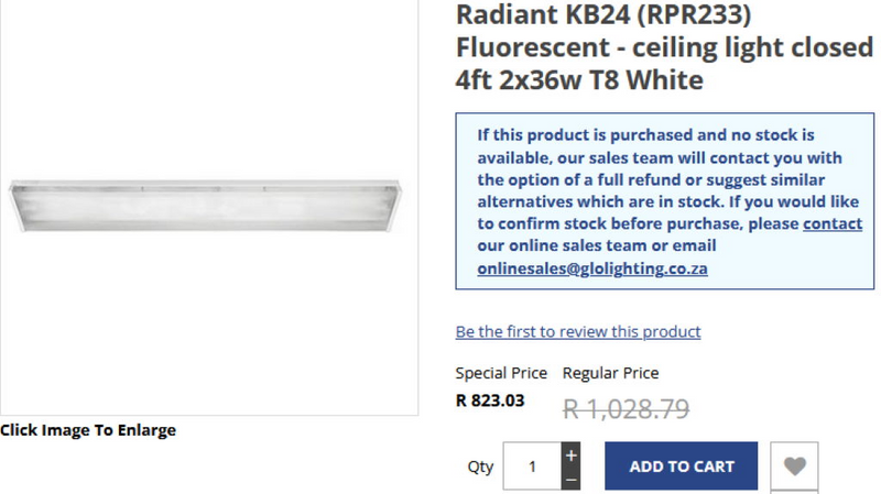 RADIANT 4-FOOT (1.2m) DOUBLE/COVERED FLUORESCENT LIGHT FITTING [KB24]