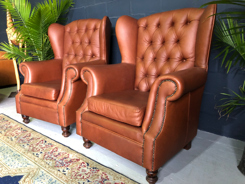 Brand new &amp; large genuine leather wingback armchairs. (A CLASSIC BRITISH DESIGN) R10995 each