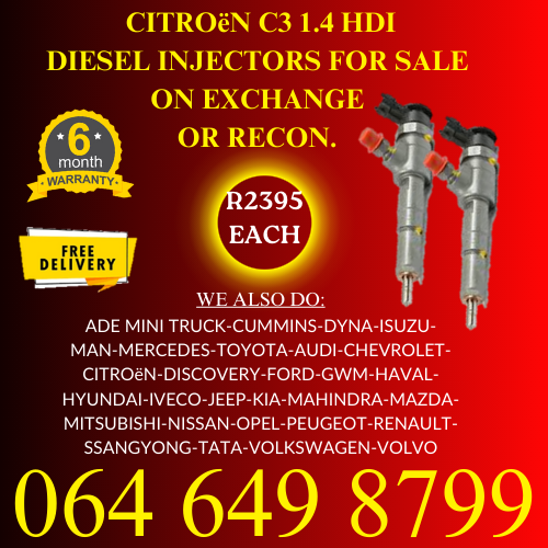 Citroën C3 1.4 HDI diesel injectors for sale on exchange 6 months warranty.