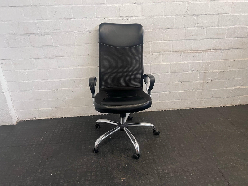 Black Pleather Mesh-Back Office Chair- A46389