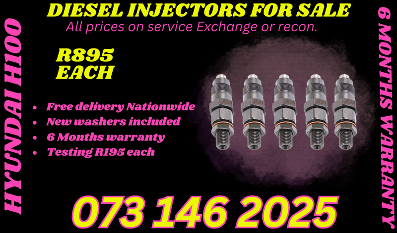 Hyundai H100 diesel injectors for sale or to recon with 6 months warranty.