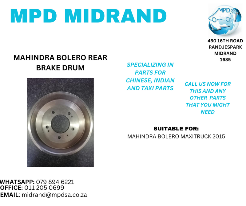 Mahindra Bolero Maxitruck 2015 - Rear Brake Drum