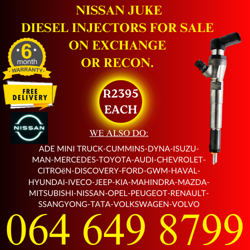 Nissan Juke diesel injectors for sale 6 months warranty.
