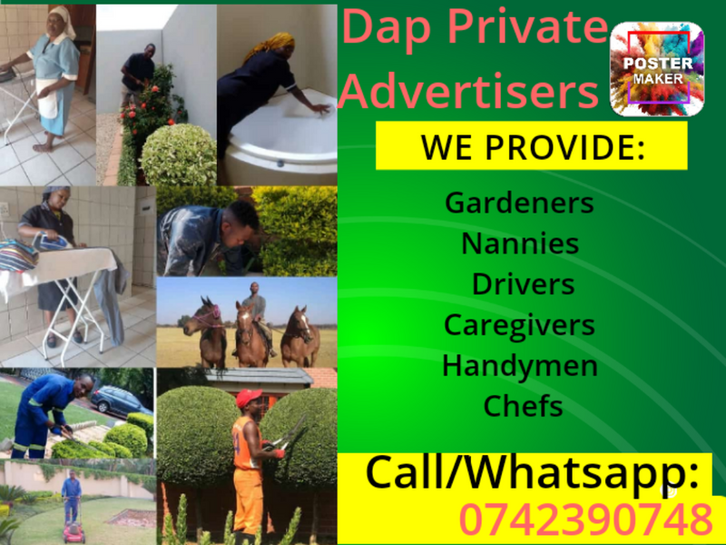 CAREGIVERS, GARDENERS, DOMESTIC WORKERS, DRIVERS,CHEFS AVAILABLE