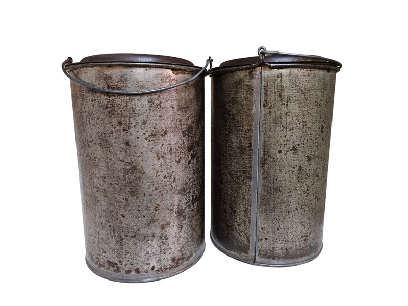 Antique Metal Lunch Lidded Box Tins with handles