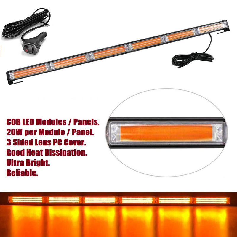 Amber Orange Yellow COB LED Strobe Vehicle Flash Light Bar Single Sided 900mm. Brand New Products.