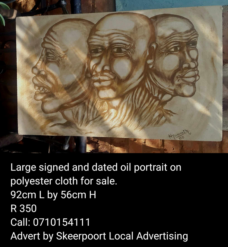 Large signed and dated oil portrait on polyester cloth for sale