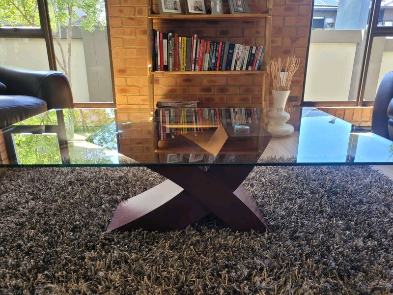 Solid Wood Coffee Table with Glass Top
