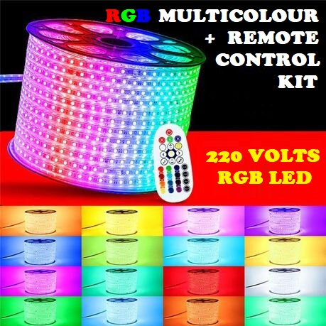 MultiColour LED RGB Strip Light 220V 100 metres Complete with Remote Control Kit. Brand New Products