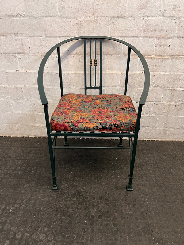 Round Steel Framed Chair with Floral Seat,