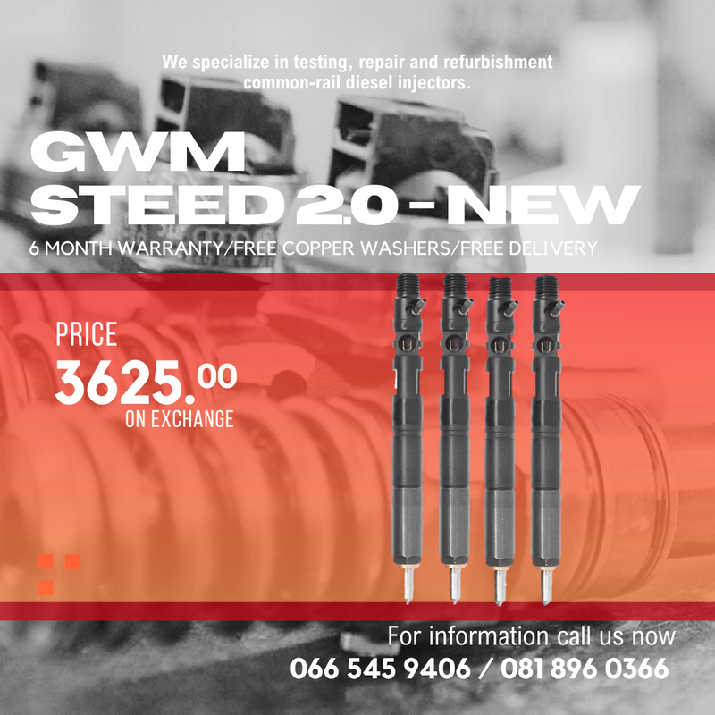 GWM STEED 5 2.0 BRAND NEW DIESEL INJECTORS FOR SALE ON EXCHANGE WITH WARRANTY