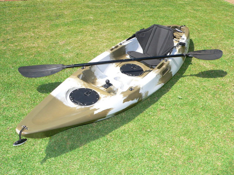 Pioneer Kayak single incl. seat, paddle, leash and rod holder, Camo Desert Storm colour, NEW!