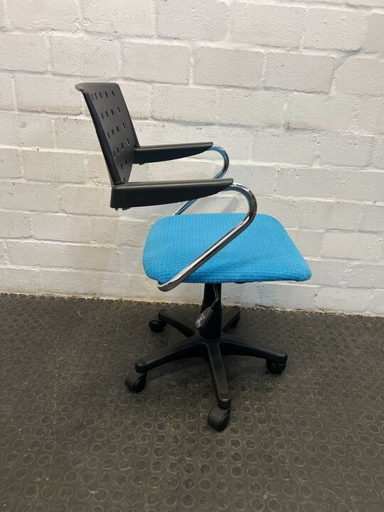 Blue Study/Secretary Chair with Metal Arm Rests and Black Backrest- A50692