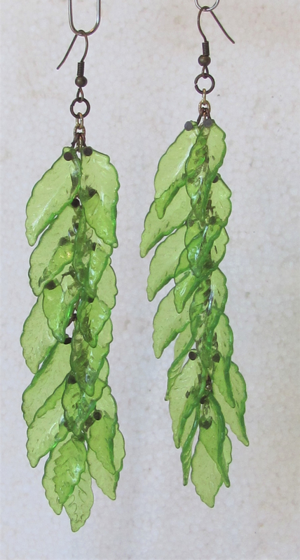 Green Leaf Drop and Dangle Earrings