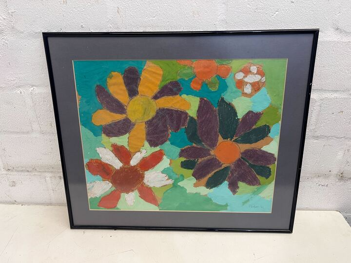 Multicoloured Flowers in Black Frame by Eagle Arts (Width: 60cm)(Height: 50.5cm)- A51026