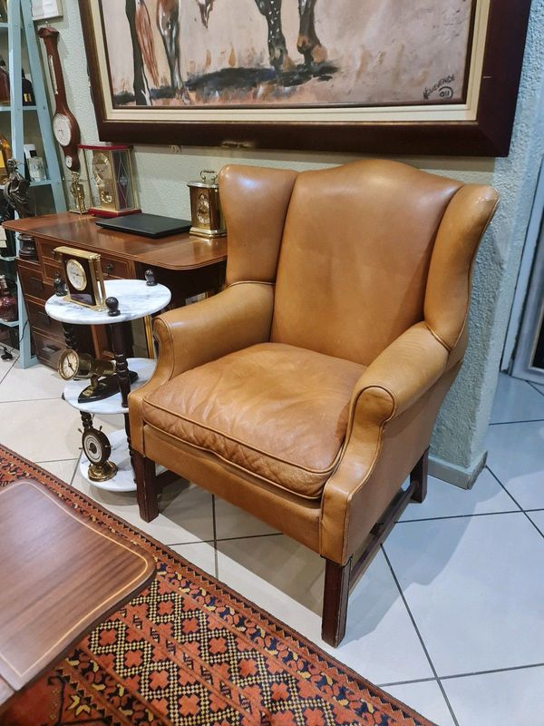 Genuine Leather Wingback Cigar Chair