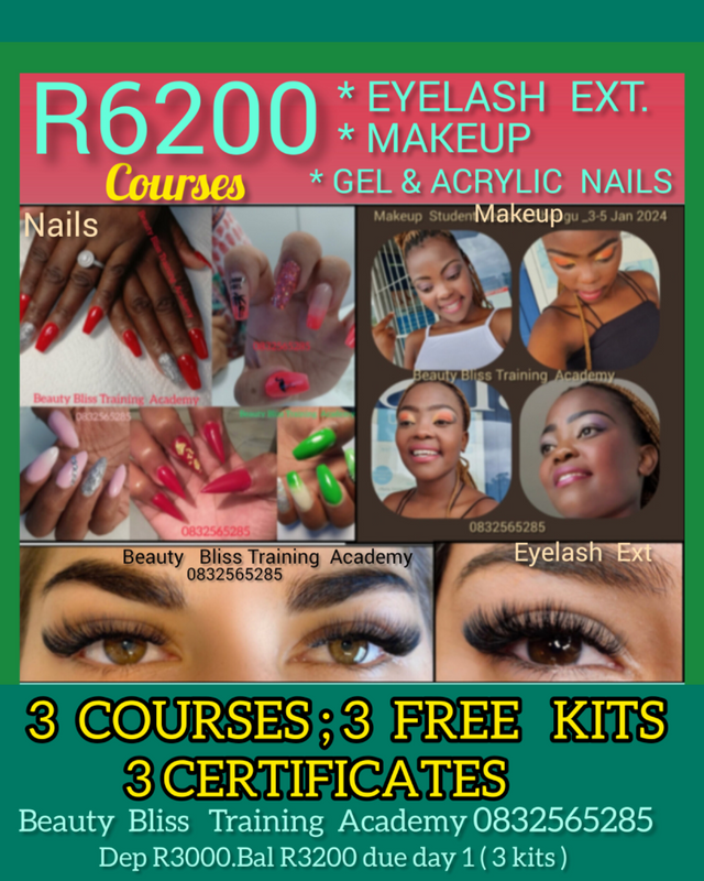 R6200 GEL AND ACRYLIC NAIL COURSE : MAKEUP AND EYELASH EXT. COURSES.3 KITS. 3 CERTIFICATES