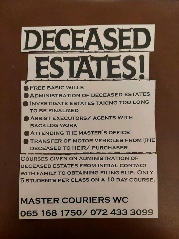 Offering my services with backlog of Deceased Estates