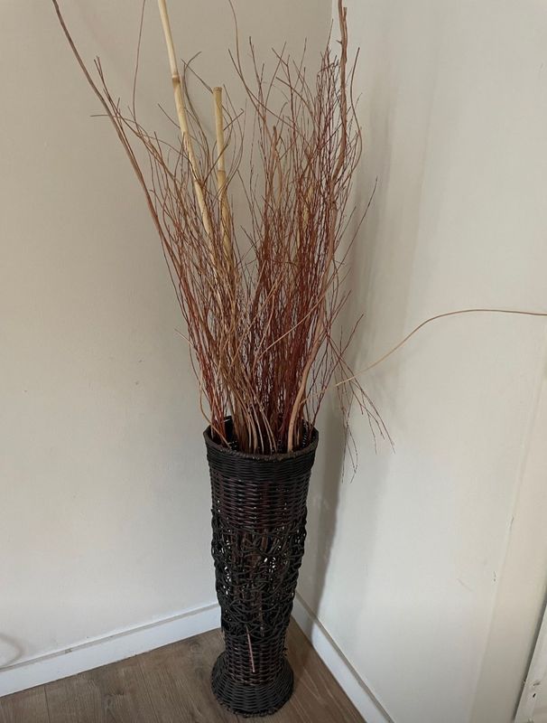 Tall vase basket decor with reeds