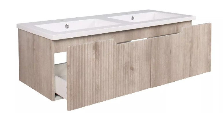 JHB Sale Bijiou Nautique Oak Bathroom Cabinet with fluted design, 2 drawers, 1200 mm Length