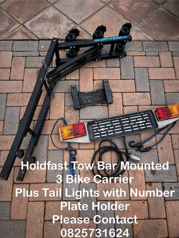 Bike Carrier - Holdfast 3 Bike Tow Bar Mount plus Tail Light &amp; Number Plate Holder - Excellent