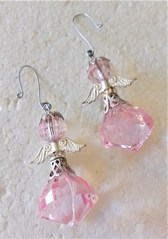 Set of 2 Pink Angle Beaded Christmas Tree Ornaments