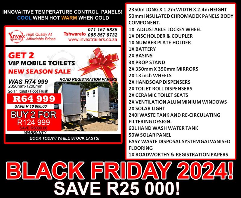 VIP Toilets For Sale in S.A, Gauteng, Pretoria. Mobile kitchen and freezer trailers &amp;  more