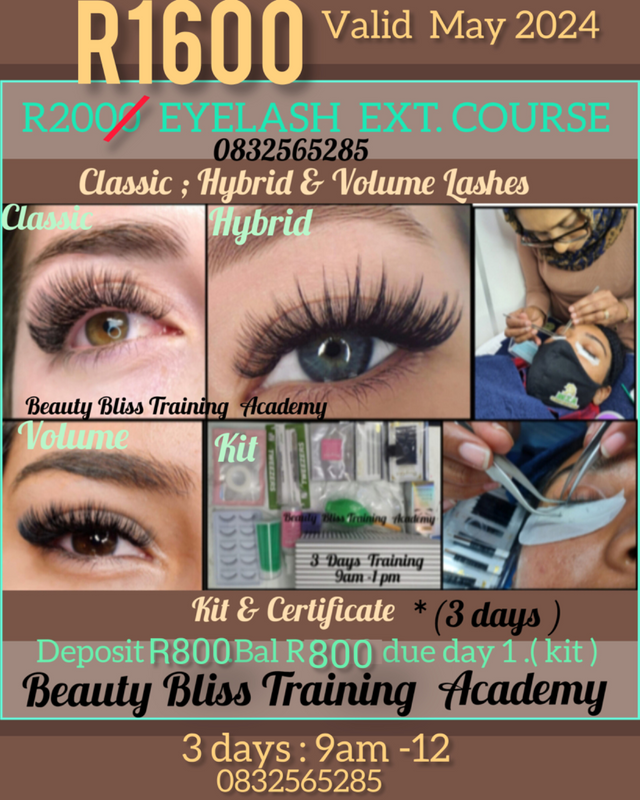 R1600 EYELASH EXT . COURSE .R2700 GEL AND ACRYLIC  NAIL COURSE.KIT.CERTIFICATE