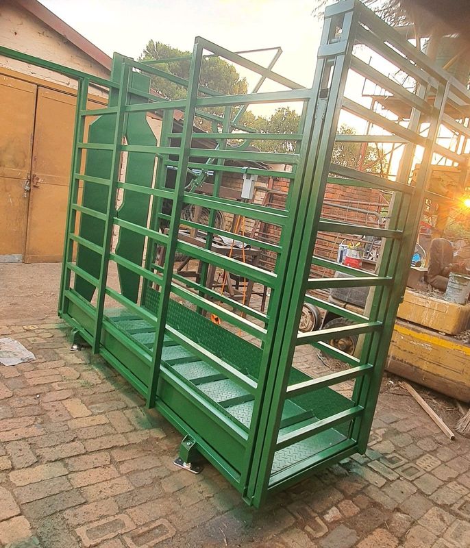 Cattle crate with neck clamp and scale