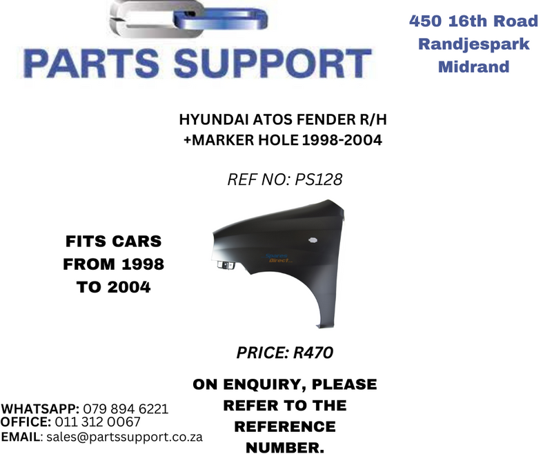 Hyundai Atos Fender RH &#43;Marker hole 1998-2004