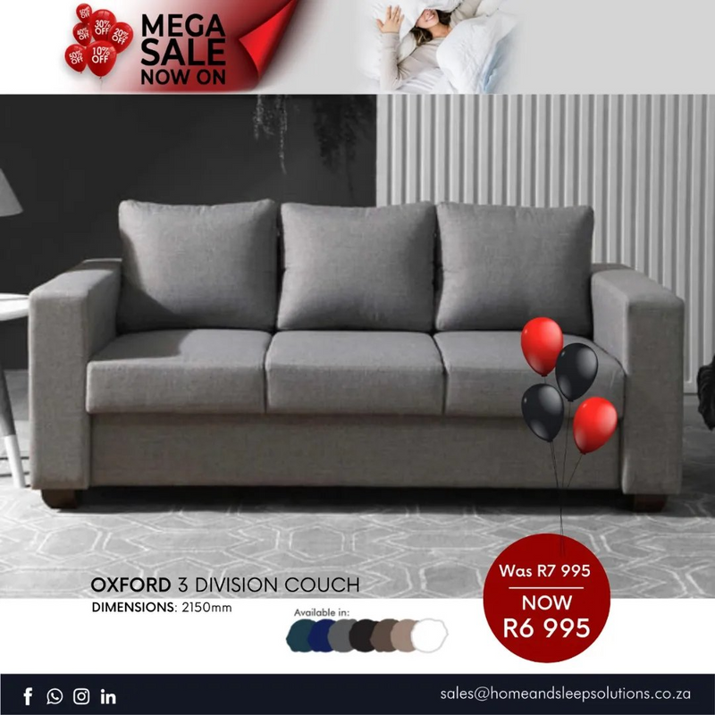 Mega Sale Now On! Up to 50% off selected Home Furniture Oxford 3 Division Couch