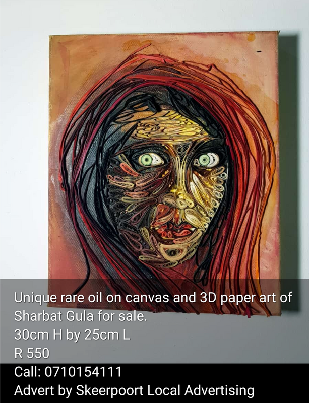 Unique rare oil on canvas and 3D paper art of Sharbat Gula for sale