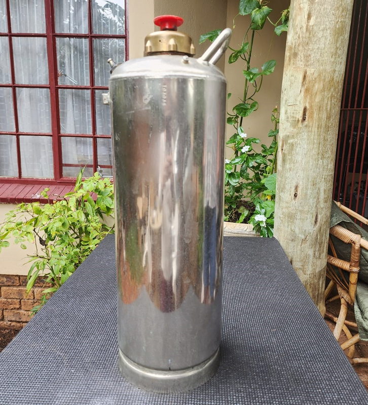Vintage Natex Foam or Soda-Acid Steel Fire Extinguisher Patent No 66/0610 with Large Knobbed Brass C