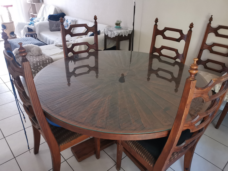 Engraved Dining Room Table (6 Seater) and Side Cabinet - Solid Wood