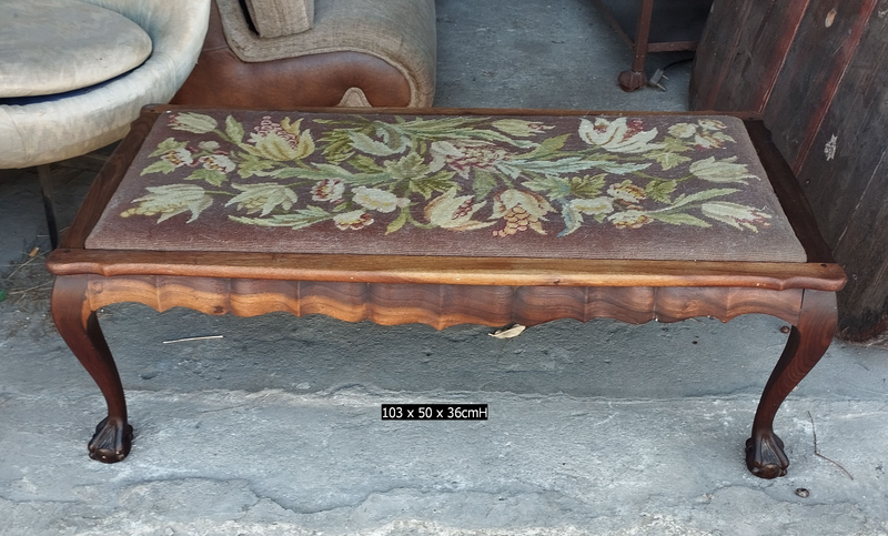 Vintage Imbuia Bench with Tapestry Seat