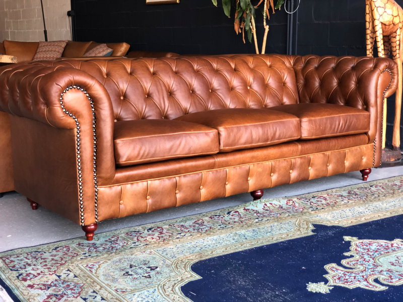 (ON PROMOTION) Stunning 2.3m genuine leather LARGE CHESTERFIELD three seater sofa. BRAND NEW