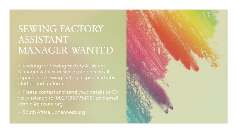 CLOTHING FACTORY ASSISTANT MANAGER WANTED