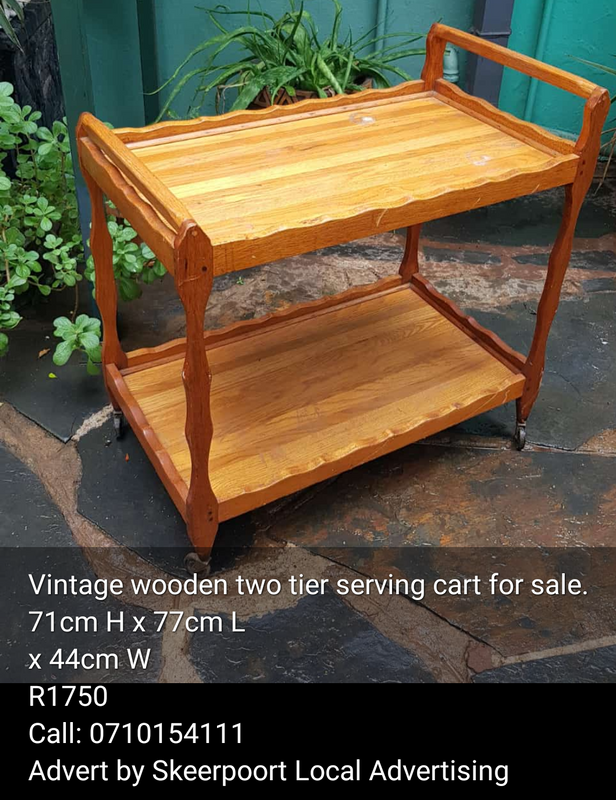 Vintage wooden two tier serving cart for sale
