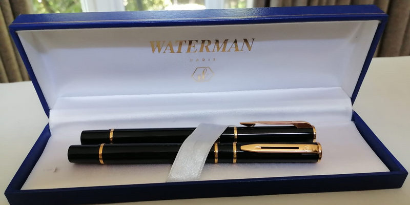 Waterman 23k Gold plated trim Black Fountain and Ball Luxury Pen Set
