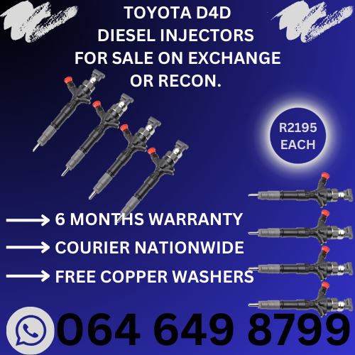 Toyota D4D diesel injectors for sale on exchange or to recon with 6 month warranty