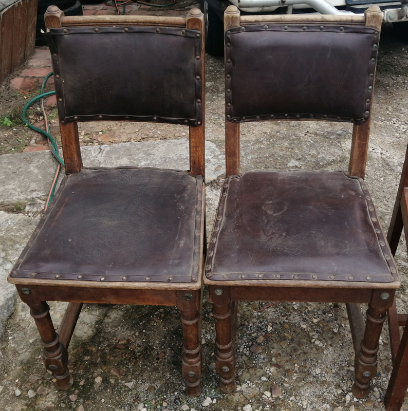 Antique Oak / Leather Dining Room Chairs