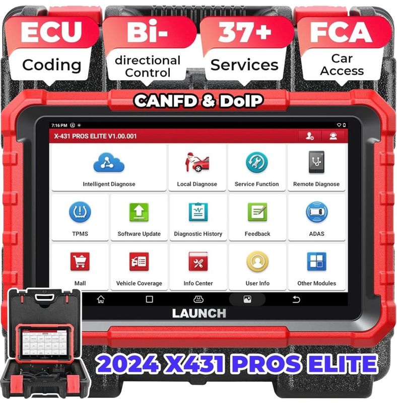 L a u n c h x431 p r o s elite, bi directional scan tool with e c u coding, v a g guided function, f