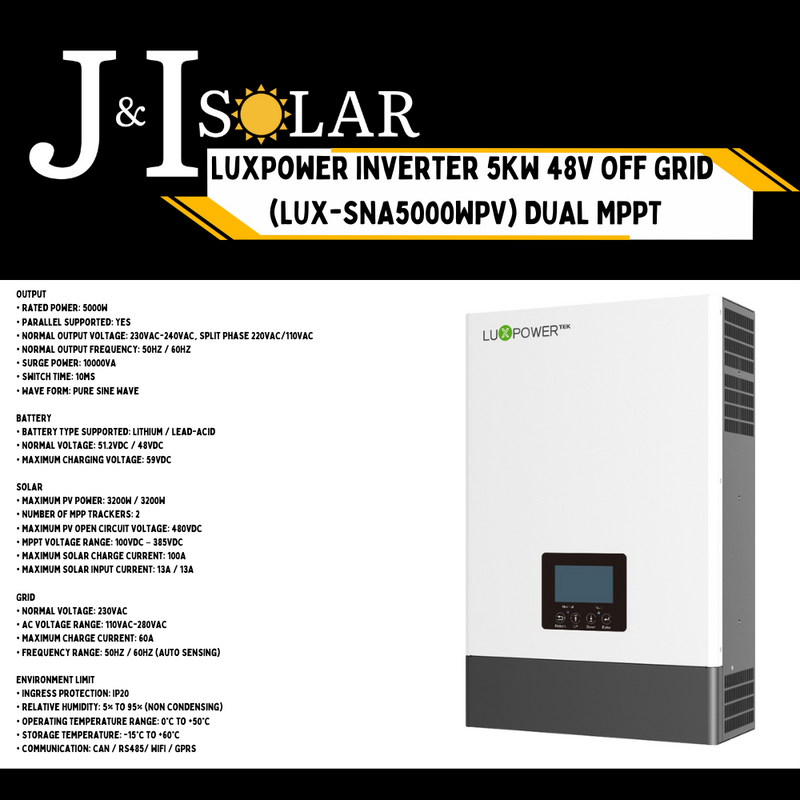 LuxPower   Inverter 5KW 48V Off Grid  (LUX-SNA5000WPV) DUAL MPPT