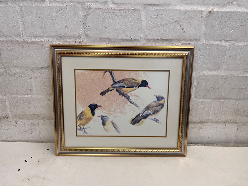 Three Birds on a Branch Framed Artwork-