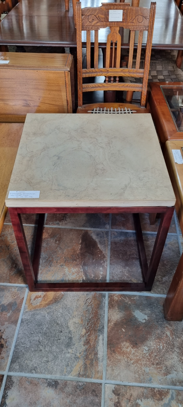 1 x Mahogany Travertine Top Side Table Large