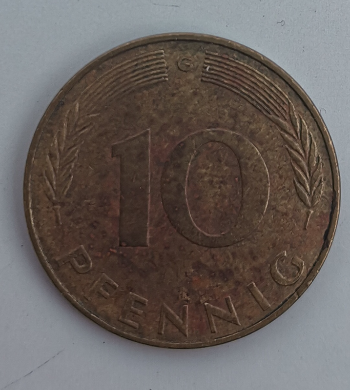 1972 German 10 Pfennig Bank deutscher Länder (G) (Germany, FRG) Coin For Sale.