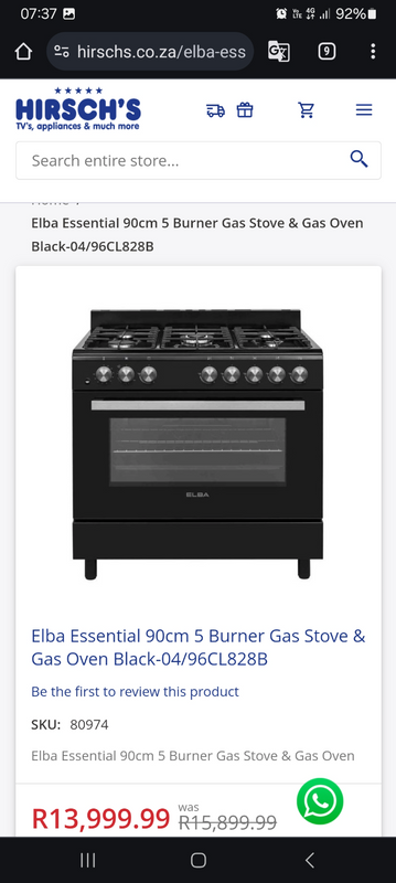Elba Essential 90cm 5 Burner Gas Stove &amp; Gas Oven Black-04/96CL828B